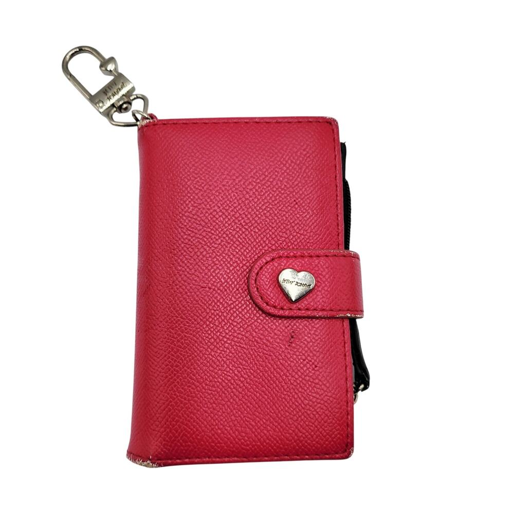 Betsey Johnson Hot Pink Faux Leather Bifold Snap Button Closure Keychain Wallet